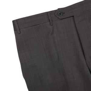 A close up of Canali Charcoal Wool End On End Flat Front Trousers.