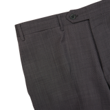 A close up of Canali Charcoal Wool End On End Flat Front Trousers.