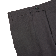 A close up of Canali Charcoal Wool End On End Flat Front Trousers.