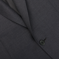 A close up of a formal charcoal grey Canali suit with buttons.