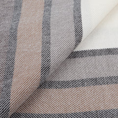 Close-up of the Canali Cream Brown Striped Wool Scarf, showcasing a chic plaid pattern with black, white, gray, and beige stripes.