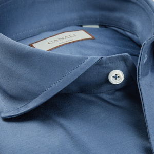 A close up of a modern-day working life Dark Blue Cotton Jersey Casual shirt by Canali.