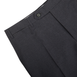 Tailored Dark Grey Tropical Wool Flat Front Trousers from Canali with a button closure on a white background.