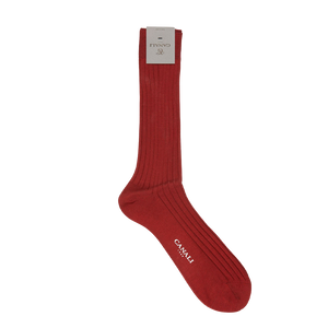 A pair of Canali Dark Red Ribbed Cotton Socks on a white background.