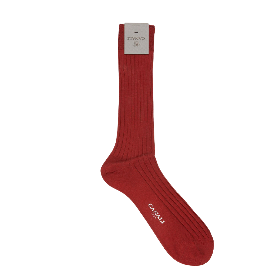 A pair of Canali Dark Red Ribbed Cotton Socks on a white background.