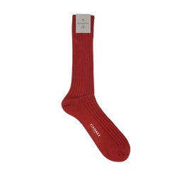 A pair of Canali Dark Red Ribbed Cotton Socks on a white background.