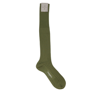 A pair of Canali Green Knee Long Ribbed Cotton Socks on a white background.