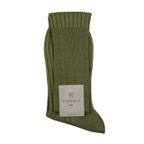 A pair of Canali Green Knee Long Ribbed Cotton Socks with a tag on them.