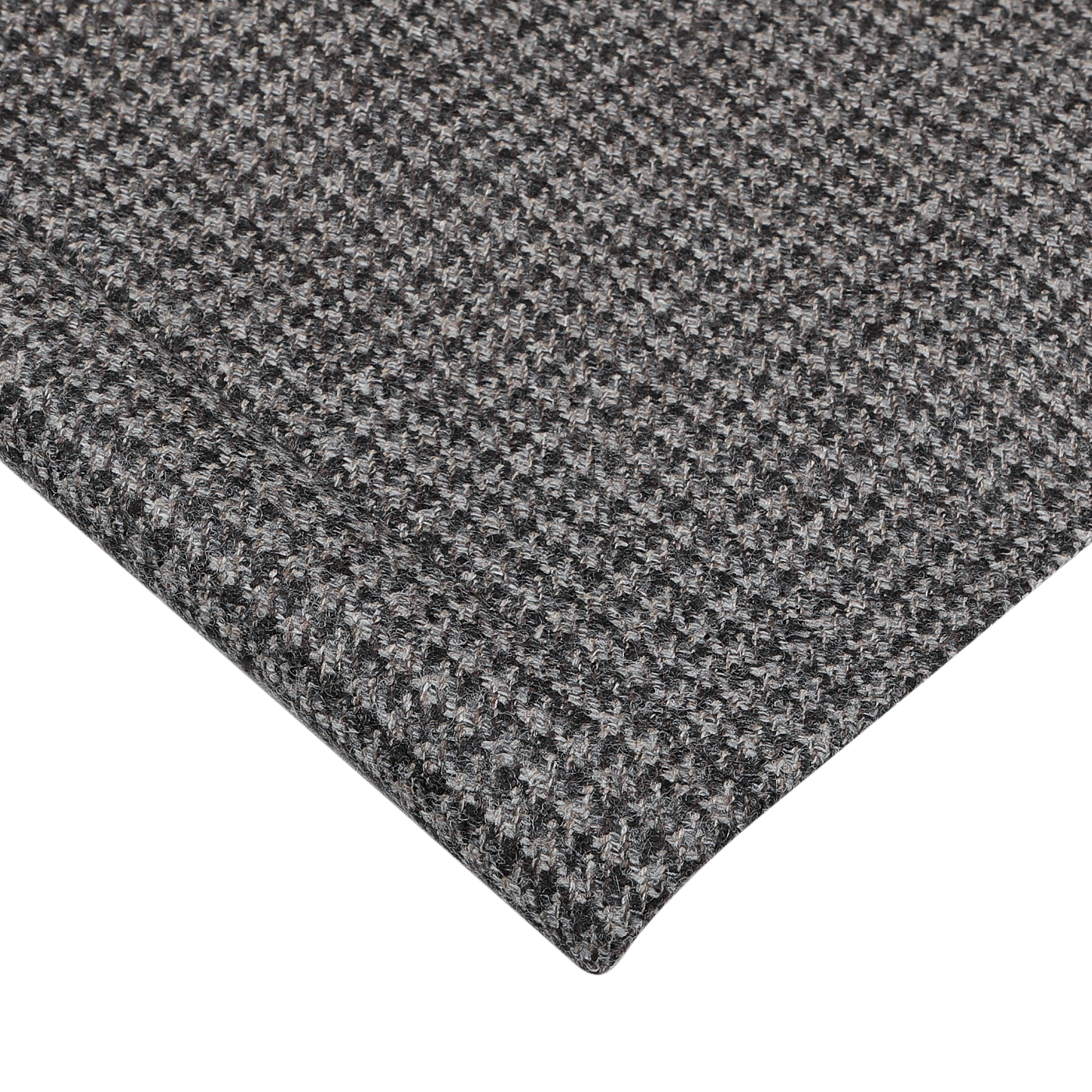 Close-up of the corner of a Canali Grey Dogtooth Wool Drop 6 Blazer, featuring a houndstooth pattern reminiscent of a Milanese style.