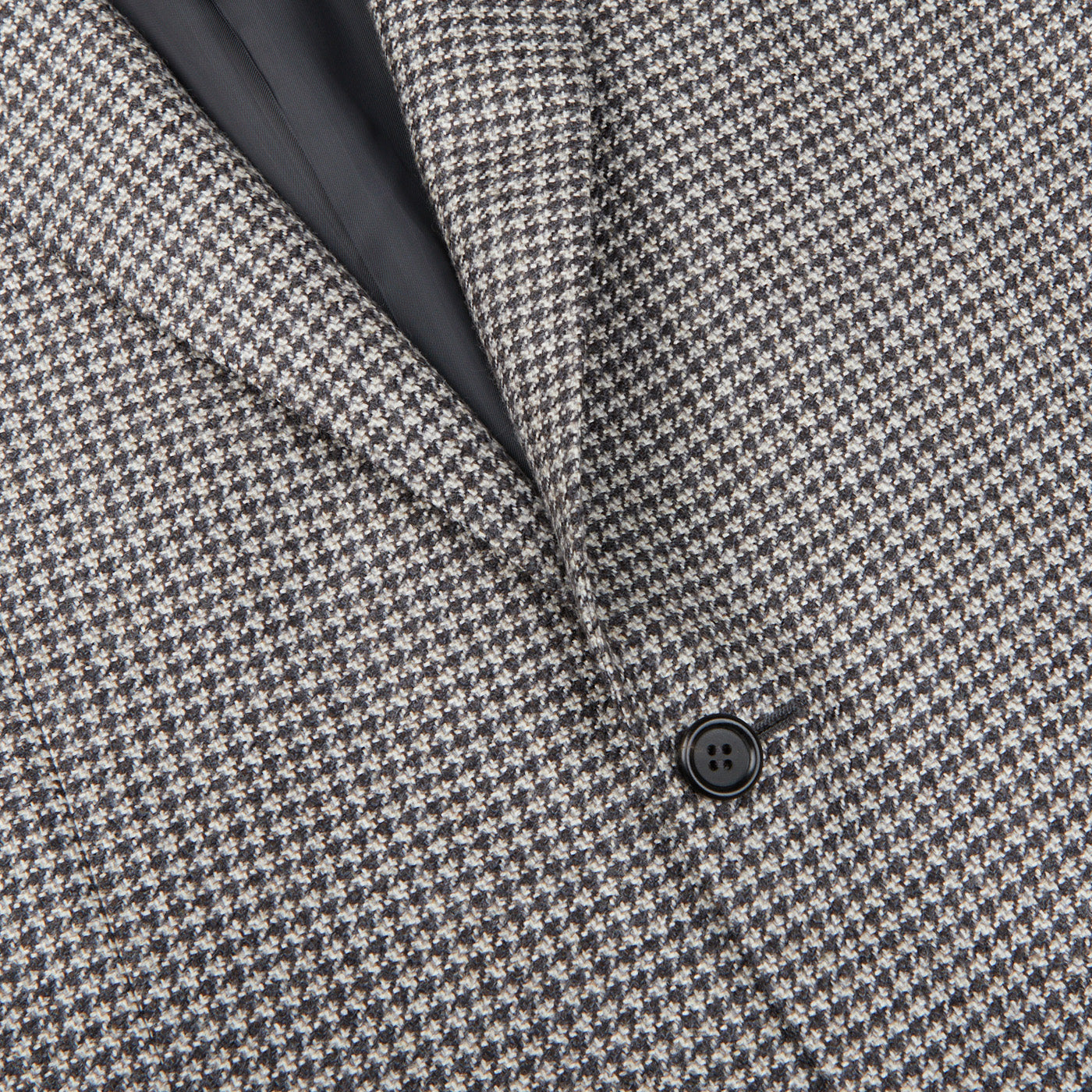 A close up of a Canali Grey Houndstooth Wool Drop 6 Blazer.