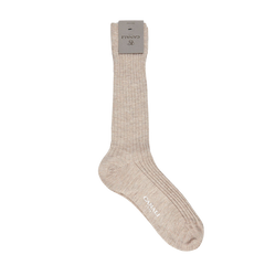 A pair of Light Beige Cashmere Silk Ribbed Socks made by Canali on a white background.