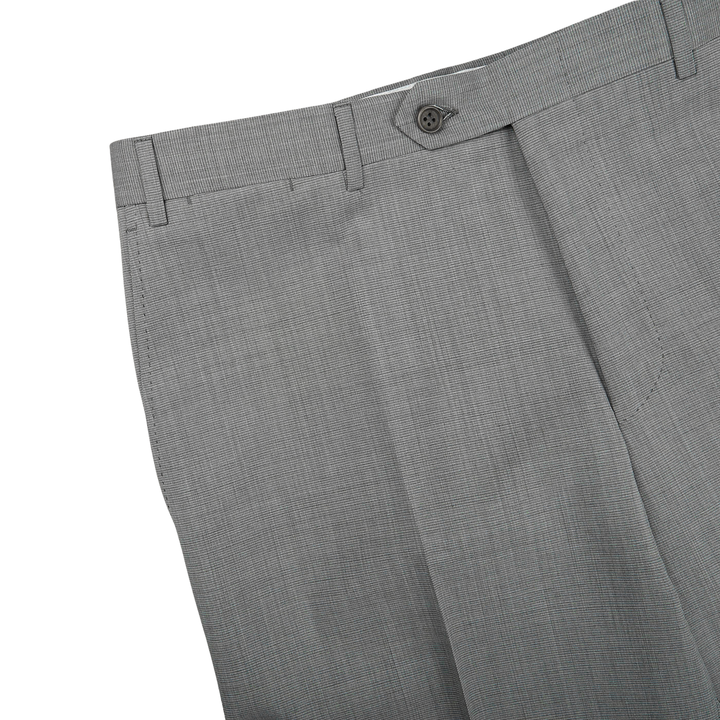 A close up image of Canali Light Grey Micro Check Wool Trousers.