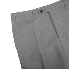 A close up image of Canali Light Grey Micro Check Wool Trousers.