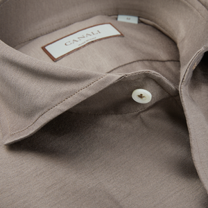 A close up of a Mushroom Brown Cotton Jersey Casual Shirt by Canali with a white collar.