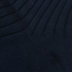 A close-up image of Canali navy blue knee long ribbed cotton socks.