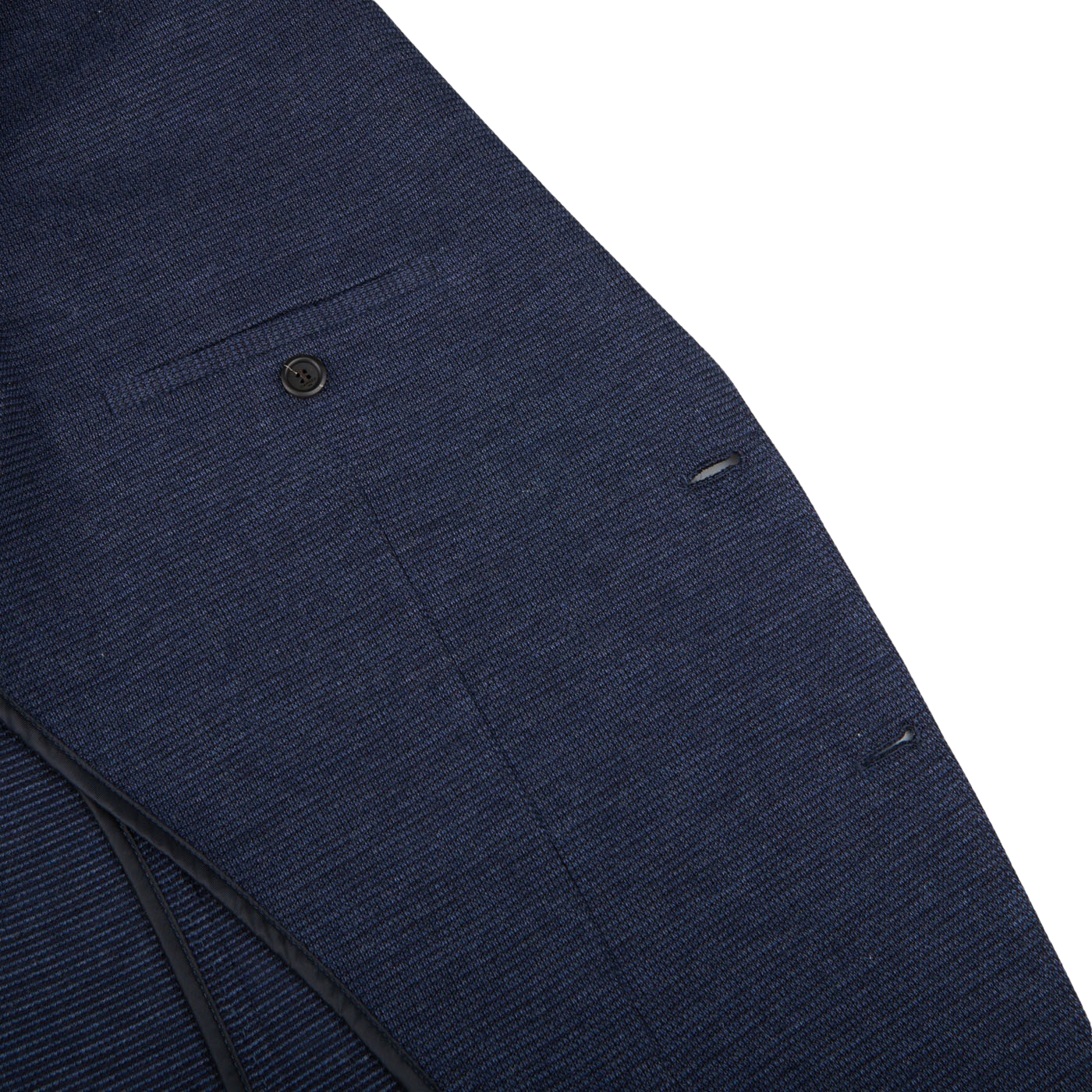 A close up of a Canali Navy Blue Melange Wool Jersey Jacket with a zipper, showcasing casual tailoring.