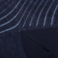 A close up image of a blue Navy Ribbed Cotton Vanisee sock by Canali.