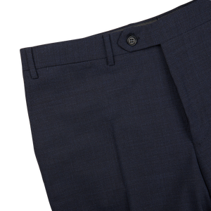 Men | Canali Navy Puppytooth Wool Stretch Flat Front Trousers - gallery image 1.