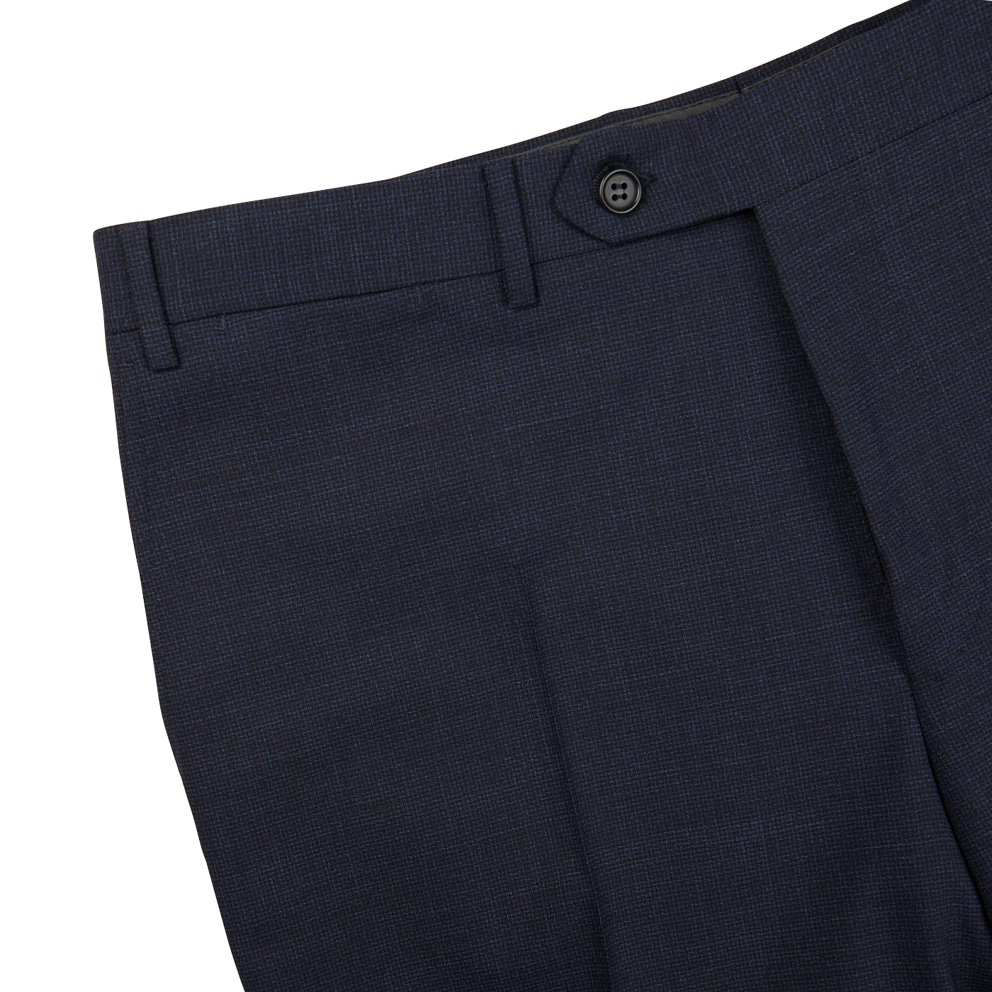 Men | Canali Navy Puppytooth Wool Stretch Flat Front Trousers - gallery image 1.