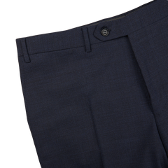 Men | Canali Navy Puppytooth Wool Stretch Flat Front Trousers - gallery image 1.