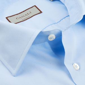 A Plain Blue Cotton Poplin Single Cuff Shirt with an ultra-soft cotton collar from Canali.