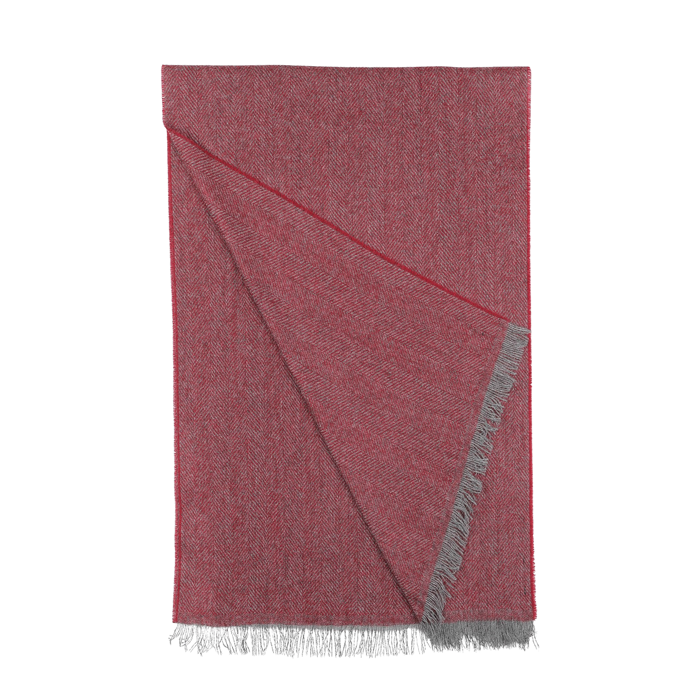 Crafted by Canali, the Red Grey Herringbone Cashmere Scarf is a luxurious accessory made from pure cashmere. This elegant scarf features a striking red-grey fringed design and reveals an intricate herringbone pattern when folded, ensuring both style and warmth.