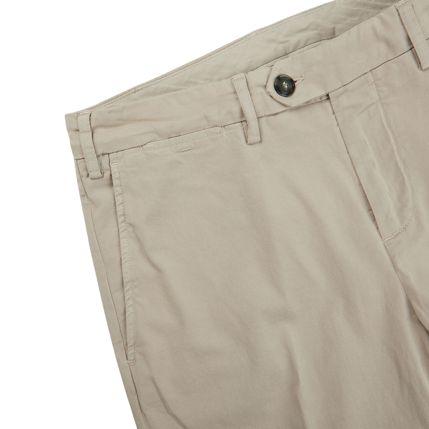 The Canali Stone Beige Cotton Stretch Flat Front Chinos with a distressed appearance.