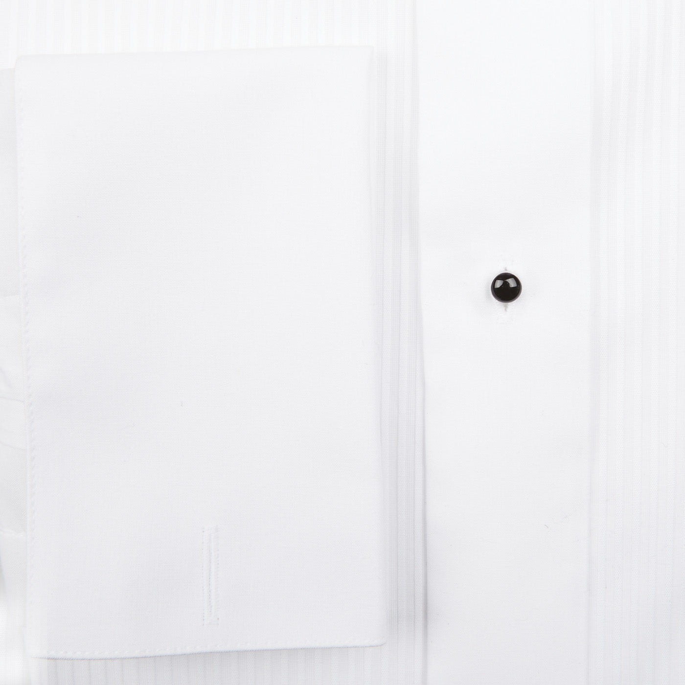 A Canali White Cotton Double Cuff Pleated Dress Shirt with a pocket and cufflinks.