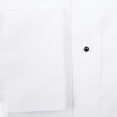 A Canali White Cotton Double Cuff Pleated Dress Shirt with a pocket and cufflinks.