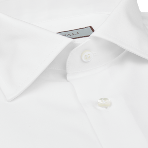 A White Cotton Double Cuff Plain Dress Shirt from Canali, made of cotton fabric, featuring a white collar.