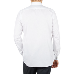 The back view of a man wearing an ultra-soft cotton white dress shirt from Canali, the White Cotton Single Cuff Shirt.