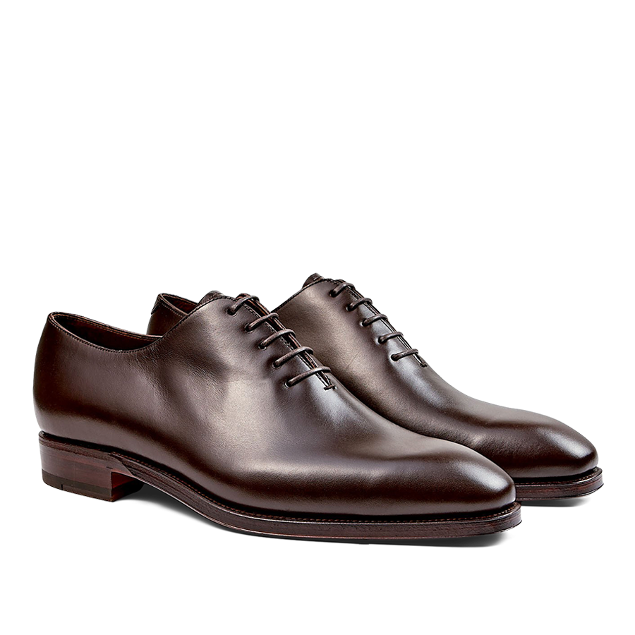 A pair of Carmina polished brown calf leather Rain wholecut oxfords with laces.