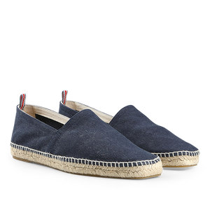 Castañer's Azul Oxford Cotton Pablo Espadrilles are a summer classic with a cotton upper, jute soles, and a red and white heel tag.