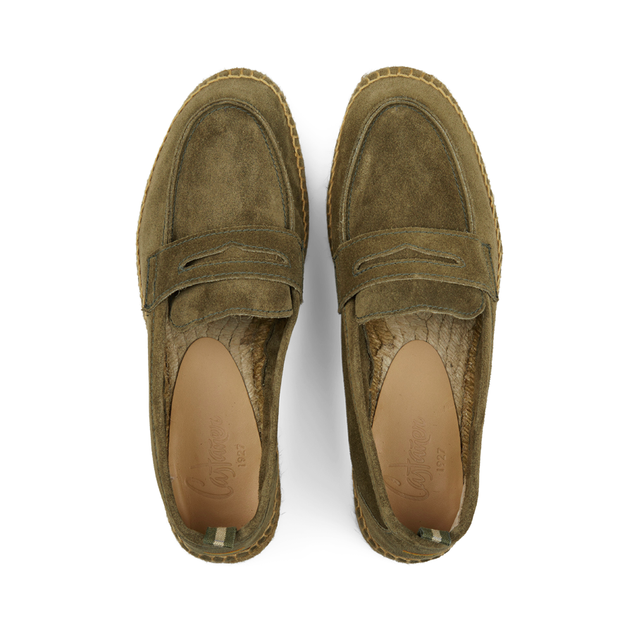 A pair of Dark Green Suede Nacho Casual Loafers by Castañer.