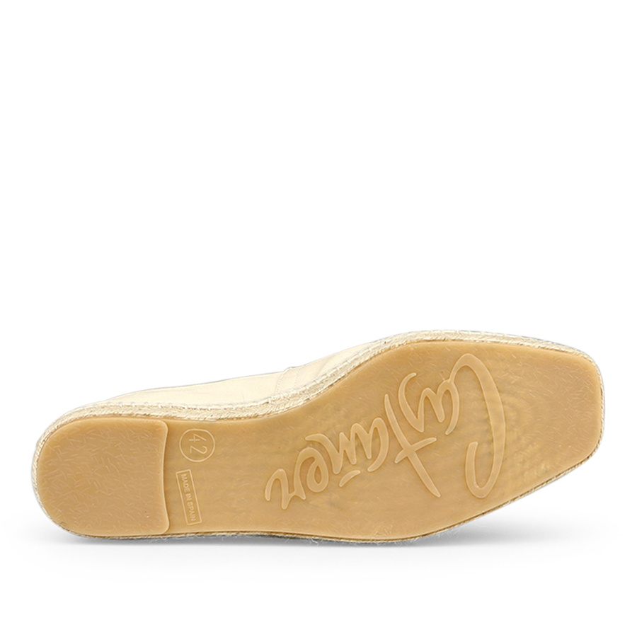 The sole of an Ivory Beige Cotton Pablo espadrille by Castañer features "Christian Louboutin" in cursive, with the size 42 indicated on the heel.