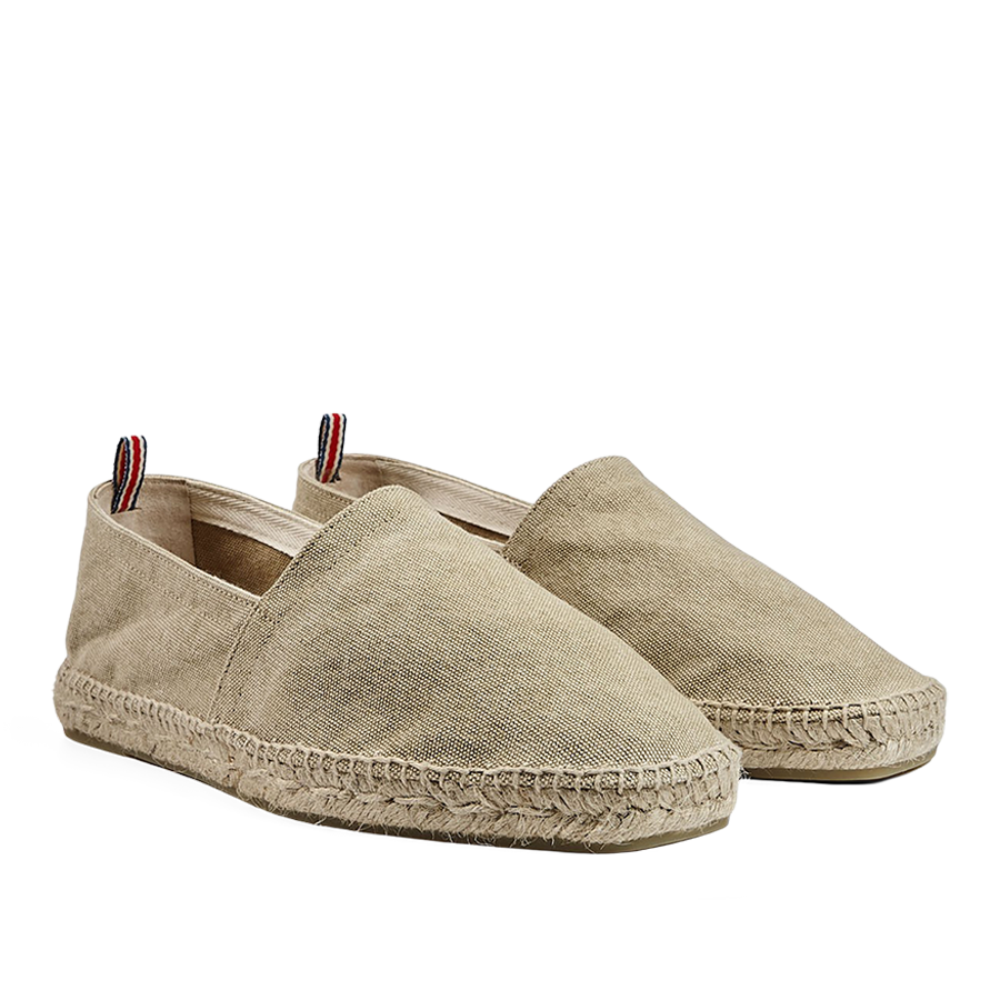 A pair of Sand Beige Cotton Pablo Espadrilles by Castañer with a canvas upper and braided jute sole.