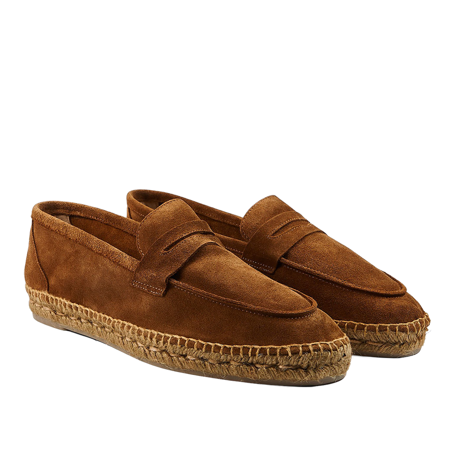 A pair of Tobacco Suede Nacho casual loafers by Castañer on a neutral background.