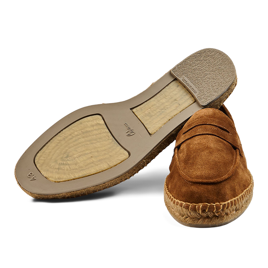 A pair of Tobacco Suede Nacho casual loafers with a suede upper and an open design by Castañer.
