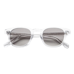 A pair of Chimi Model 01 Clear Frames 46mm transparent glasses with Italian acetate frames on a white background.