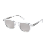 A pair of Model 01 Clear Frames 46mm glasses with blue block lenses on a white background. (brand: Chimi)
