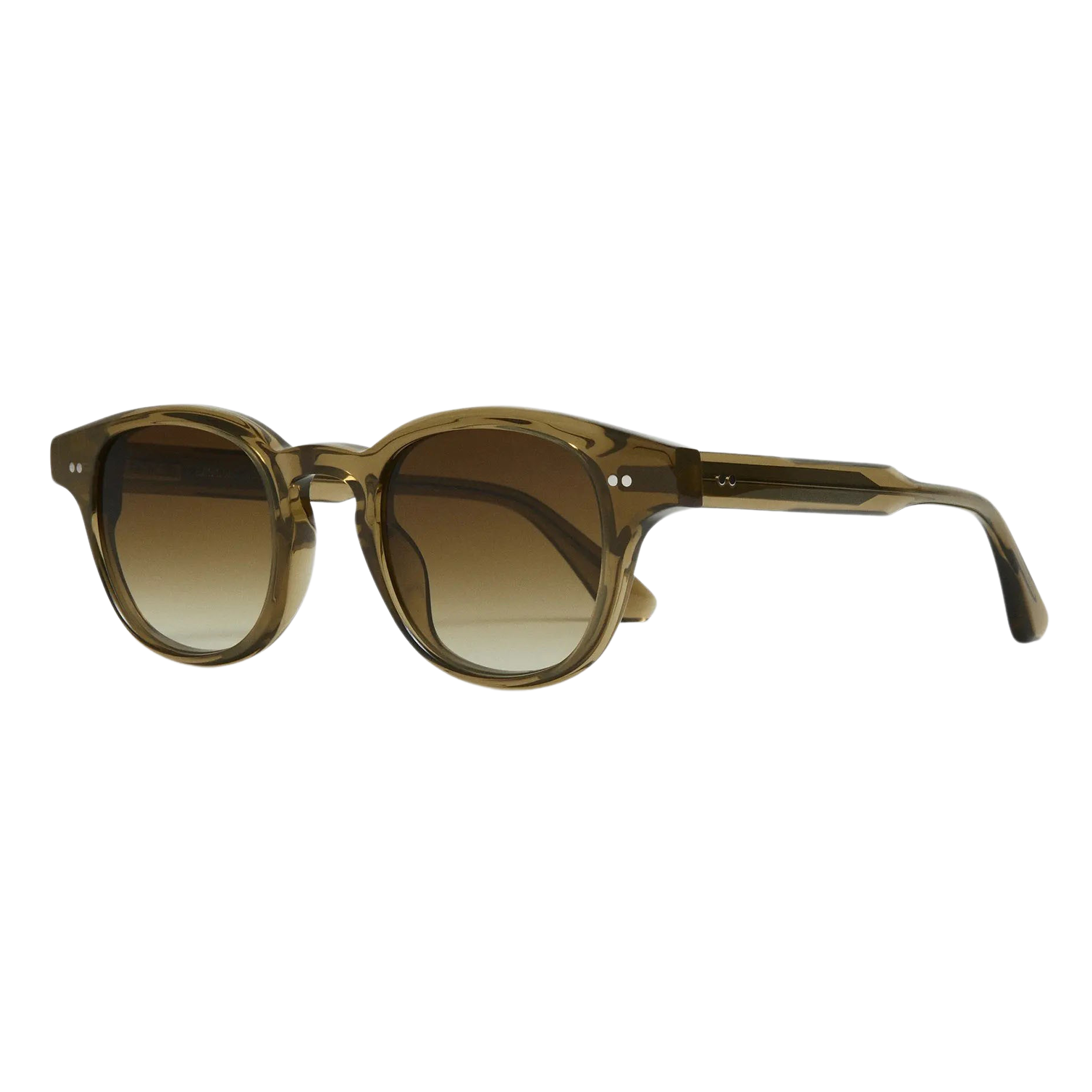 Round-framed, brown-tinted sunglasses with Chimi Model 01 Green Gradient Lenses Sunglasses 46mm frames and UV protection.