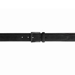 A Crockett & Jones Black Suede Leather 32mm Belt with a silver-coloured buckle is laid flat on a white background.