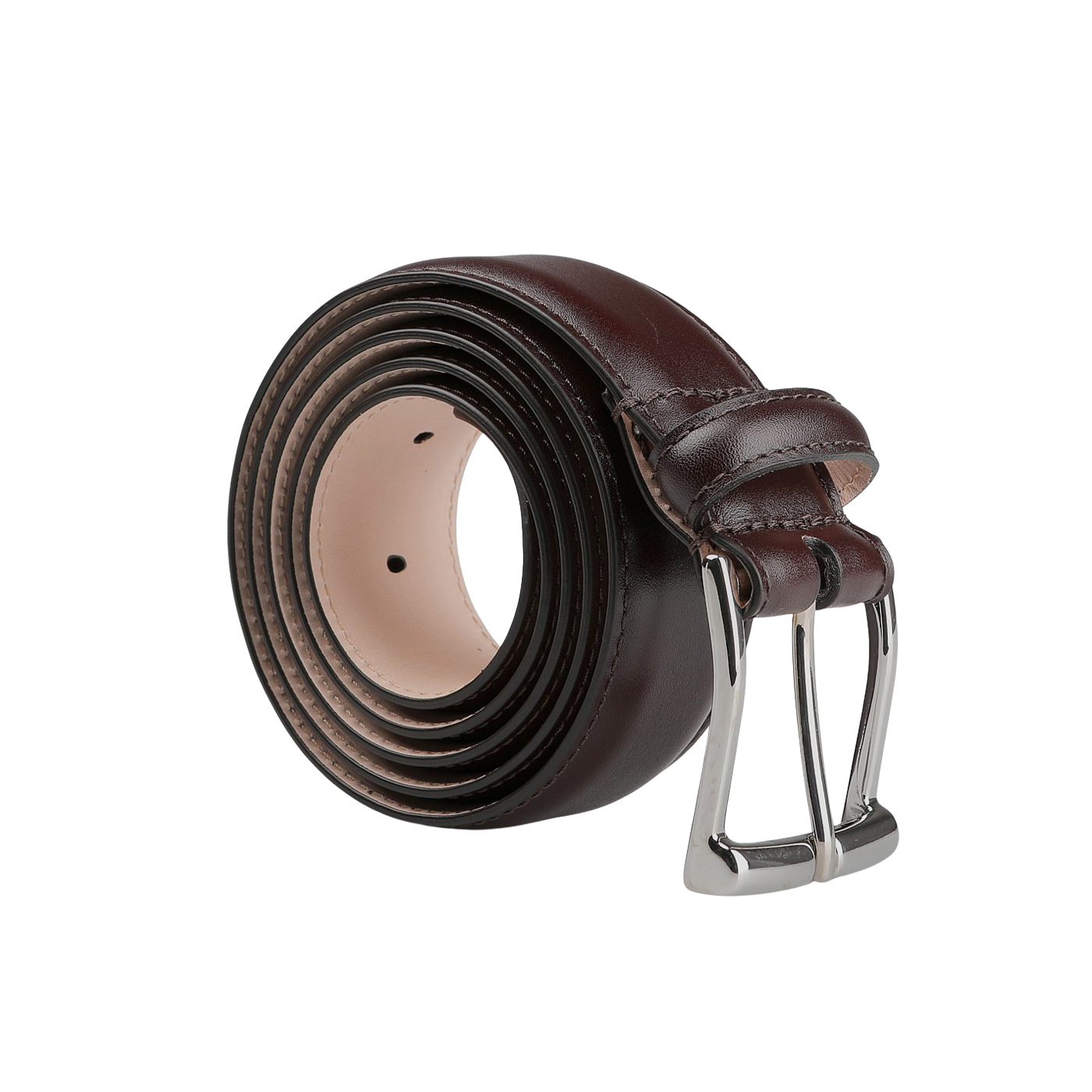 A 32mm belt in dark brown calf leather, featuring a silver buckle and crafted with the sophistication of Crockett & Jones.