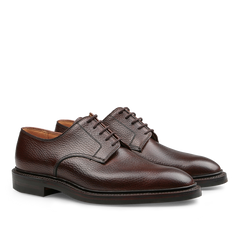 Introducing the Dark Brown Country Calf Grain Ashdown Derbies from Crockett & Jones: These lace-up dress shoes feature a textured surface and a sturdy dark sole, expertly crafted using Goodyear-welted construction.