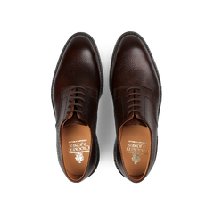 A top-down view of the Dark Brown Country Calf Grain Ashdown Derbies, expertly crafted by Crockett & Jones with Goodyear-welted precision.