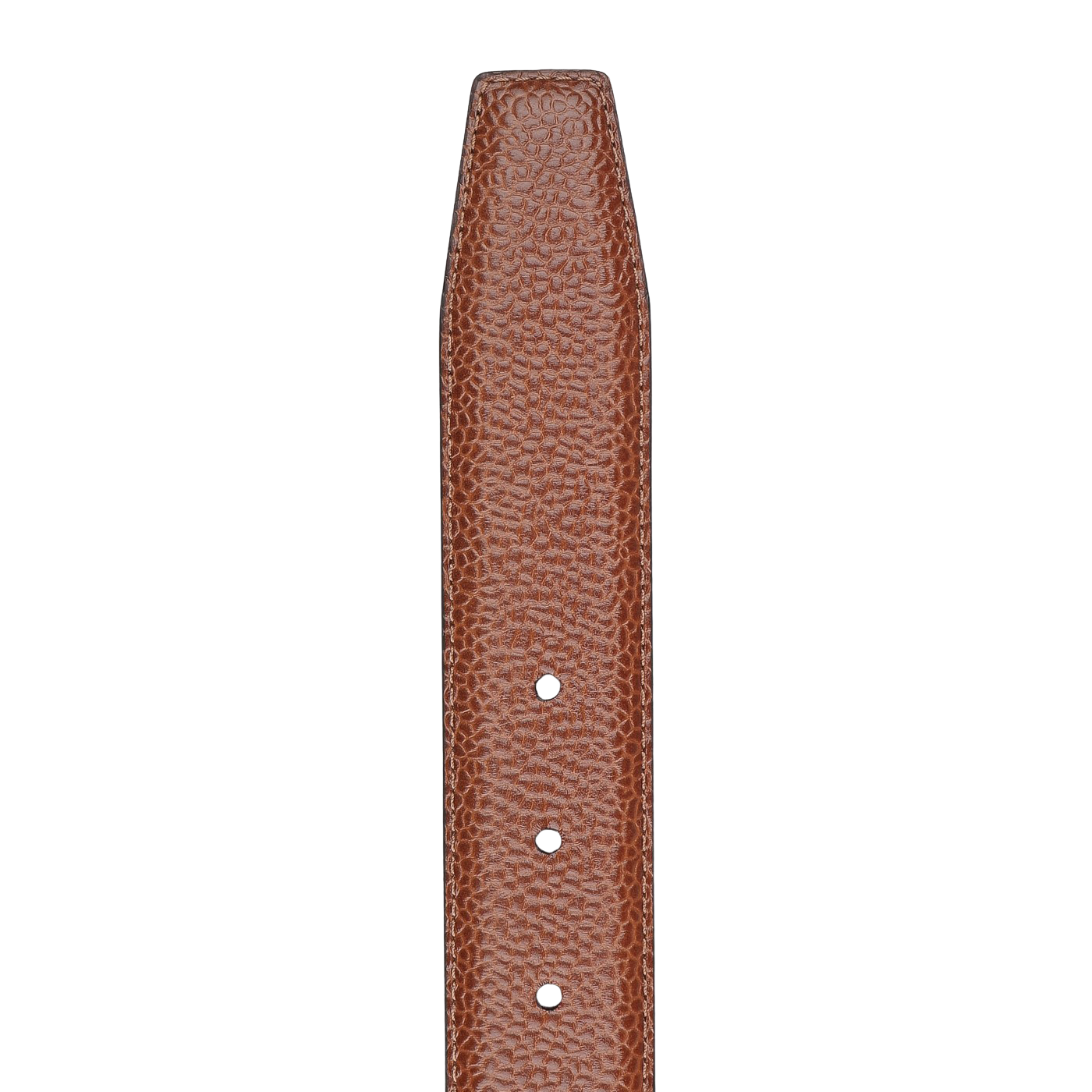 Here is a detailed view of the Tan Scotch Grain Leather 32mm Belt by Crockett & Jones, showcasing its textured surface and adjustable holes, complemented by an elegant gold-coloured buckle.