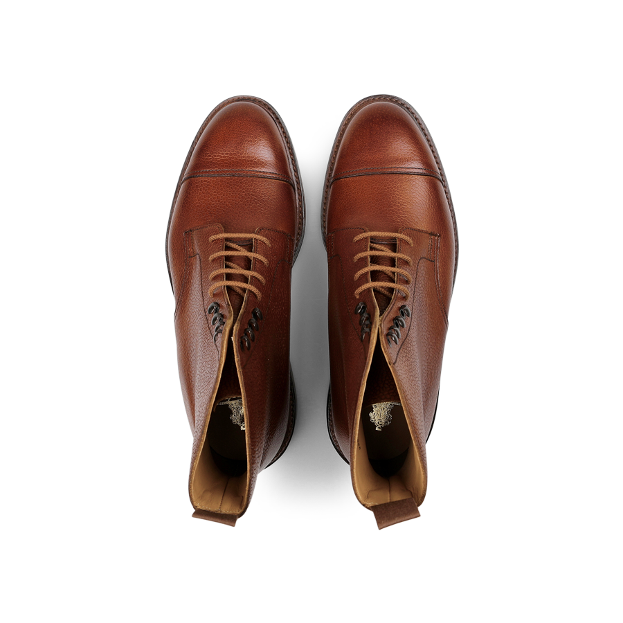 The Tan Scotch Grain Leather Coniston Boots by Crockett & Jones, viewed from above on a plain white background.