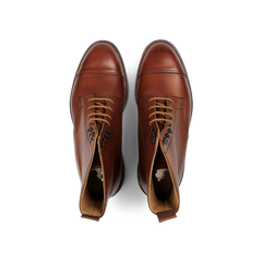 The Tan Scotch Grain Leather Coniston Boots by Crockett & Jones, viewed from above on a plain white background.