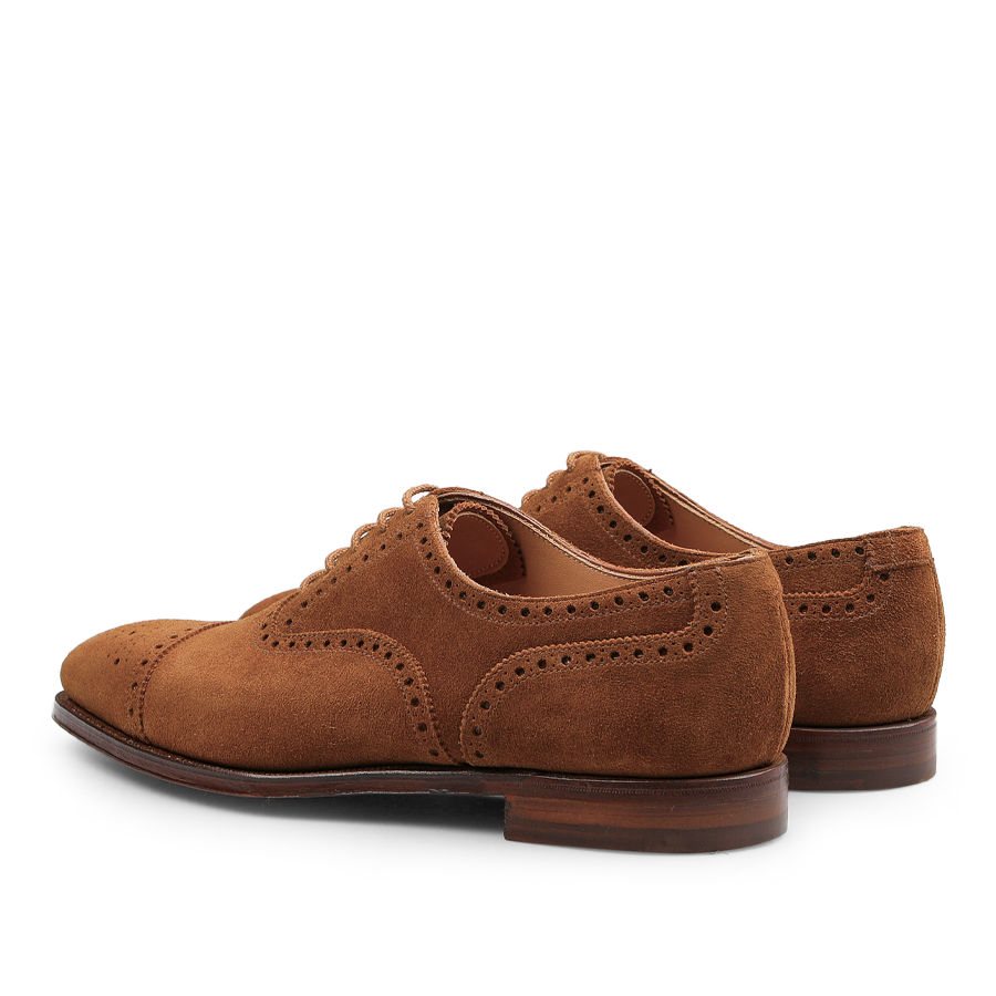 Tobacco Suede Leather Westfield Semi-Brogues by Crockett & Jones, featuring perforated detailing and a rear view design, ideal for a stroll through Westfield.