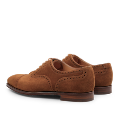 Tobacco Suede Leather Westfield Semi-Brogues by Crockett & Jones, featuring perforated detailing and a rear view design, ideal for a stroll through Westfield.